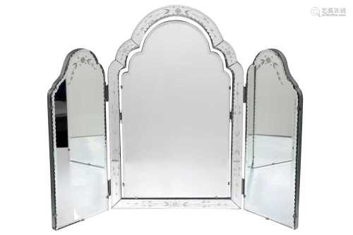 A VENETIAN STYLE TRIPTYCH DRESSING TABLE MIRROR, 20TH CENTUR...