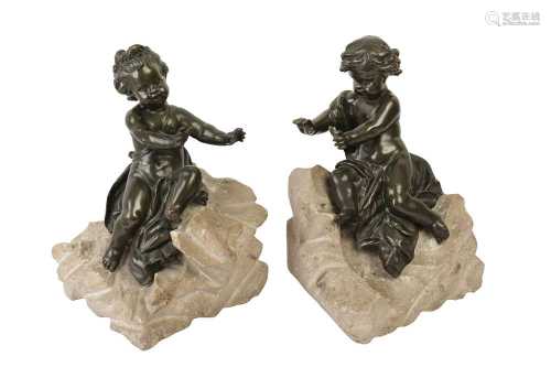 A PAIR OF FRENCH BRONZE FIGURES OF CHERUBS, LATE 19TH CENTUR...