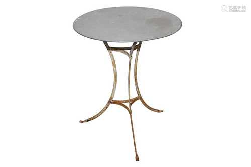 A WHITE PAINTED AND DISTRESSED WROUGHT IRON GARDEN TABLE, 20...