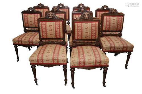 A SET OF TEN UNUSUAL 19TH CENTURY OAK DINING CHAIRS