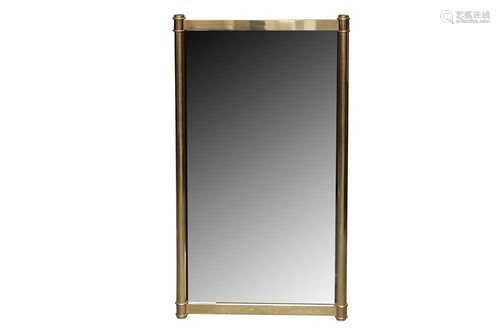 A RECTANGULAR POLISHED BRASS FRAMED WALL MIRROR, CONTEMPORAR...