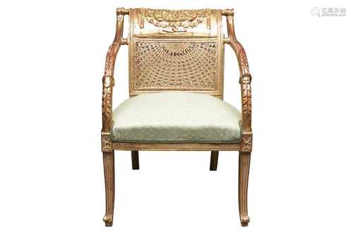 A FRENCH 19TH CENTURY STYLE GILT ARMCHAIR