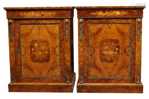 A PAIR OF INLAID BURR WALNUT PIER CABINETS
