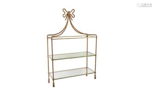 A GILT METAL THREE TIER HANGING WALL SHELF