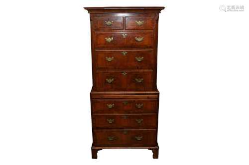 A GEORGE II STYLE WALNUT CHEST ON CHEST OF SMALL PROPORTIONS...