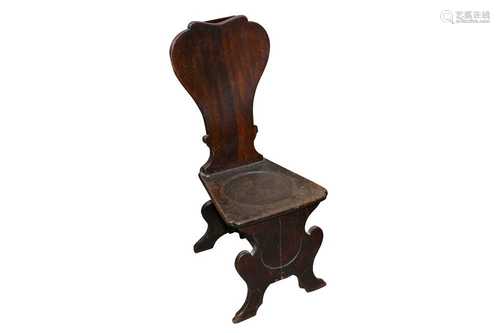 A LATE GEORGE II/EARLY GEORGE III OAK SGABELLO HALL CHAIR, C...