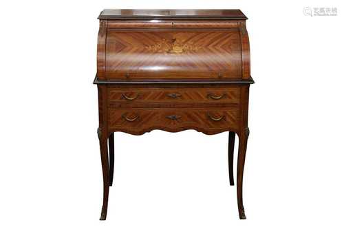 A LOUIS XV STYLE KINGWOOD CYLINDER BUREAU, LATE 20TH CENTURY