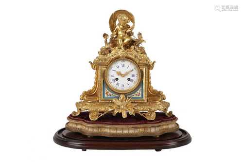 A FRENCH GILT METAL AND SEVRES STYLE PORCELAIN MOUNTED CLOCK...