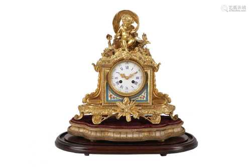 A FRENCH GILT METAL AND SEVRES STYLE PORCELAIN MOUNTED CLOCK...