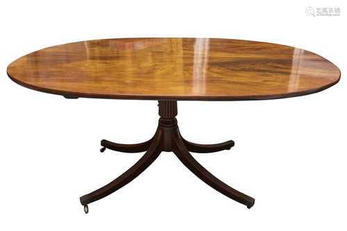 A FIGURED MAHOGANY OVAL TILT TOP BREAKFAST TABLE, 19TH CENTU...