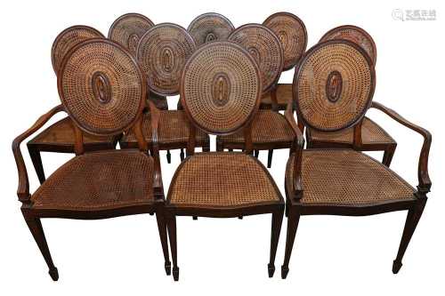 A SET OF TEN HEPPLEWHITE STYLE MAHOGANY DINING CHAIRS, EARLY...