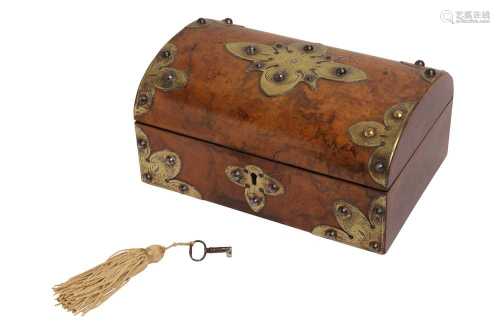 A VICTORIAN BRASS BOUND AND WALNUT DOMED CASKET, 19TH CENTUR...