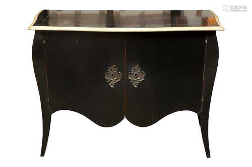 A LOUIS XV STYLE EBONISED OAK COMMODE SHAPED CUPBOARD, 20TH ...