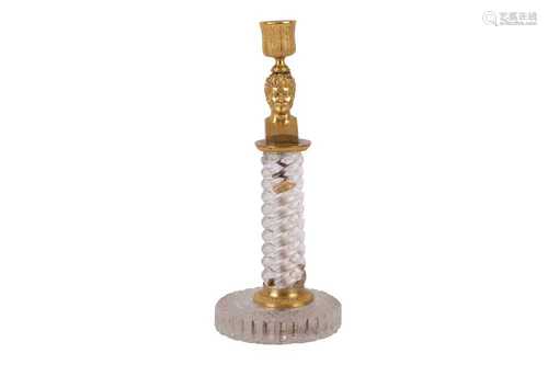 AN ORMOLU AND GLASS CANDLESTICK, 19TH CENTURY AND LATER