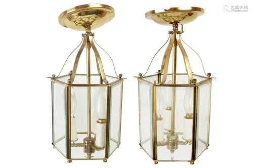 A PAIR OF SMALL BRASS HALL LANTERNS, CONTEMPORARY