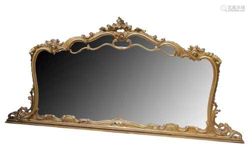 A ROCOCO STYLE GILTWOOD FRAMED OVERMANTEL MIRROR, 20TH CENTU...
