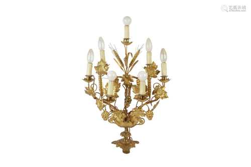 A FRENCH GILT METAL SEVEN LIGHT CANDELABRA, LATE 19TH CENTUR...