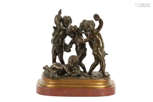 A 19TH CENTURY FRENCH BRONZE FIGURAL GROUP OF FROLICKING PUT...