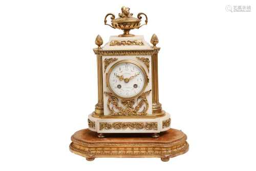 A 19TH CENTURY WHITE MARBLE AND GILT BRONZE MANTEL CLOCK