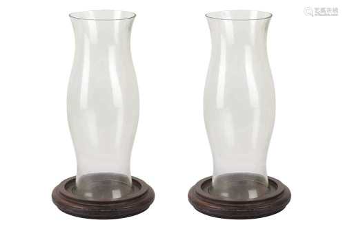 A PAIR OF GLASS AND WOOD STORM LANTERNS, 20TH CENTURY