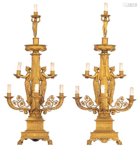 A very exceptional pair of Empire period ormolu candelabras,...