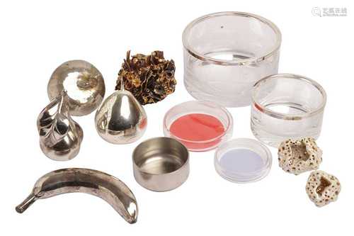 A COLLECTION OF SILVERED METAL FRUIT, CONTEMPORARY