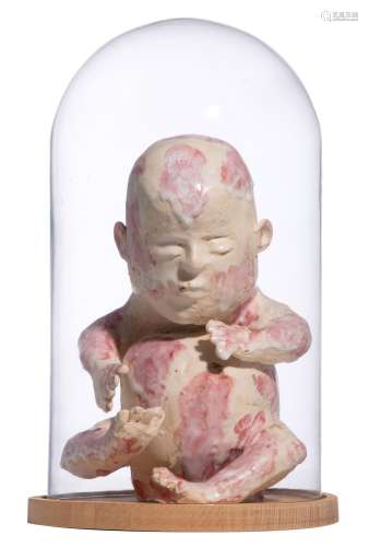 A terracotta sculpture of a fetus, H 27 - 38,5 cm