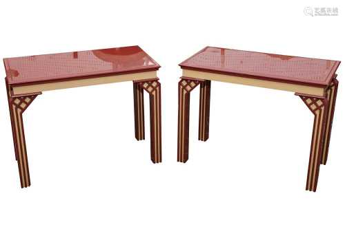 A PAIR OF CHINESE TASTE RECTANGULAR RED ALD YELLOW LACQUERED...