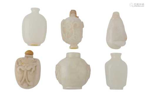 SIX CHINESE WHITE JADE SNUFF BOTTLES