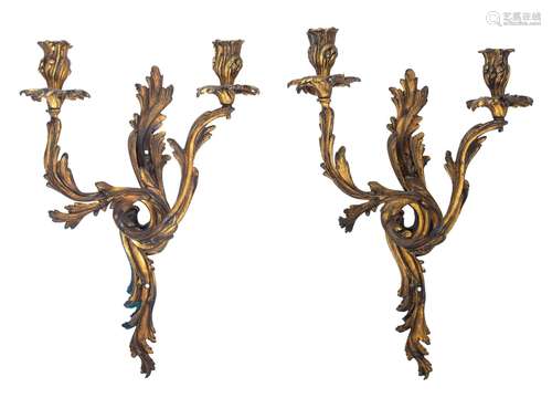 A pair of Rococo style bronze appliques, H 45 cm