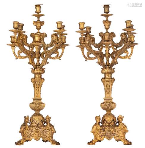 A large pair of Baroque style gilt bronze candelabras, H 80,...