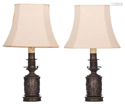 A pair of patinated bronze moderator lamps by Hadrot, H 31 -...