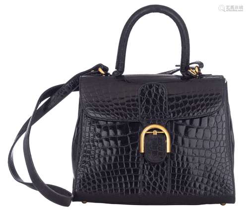 A Delvaux Brillant black croco vintage handbag, H 23 x 28,5 ...