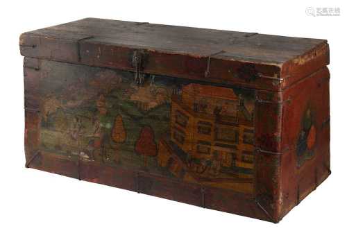 A TIBETAN PAINTED PINE TRUNK, LATE 19TH TO EARLY 20TH CENTUR...