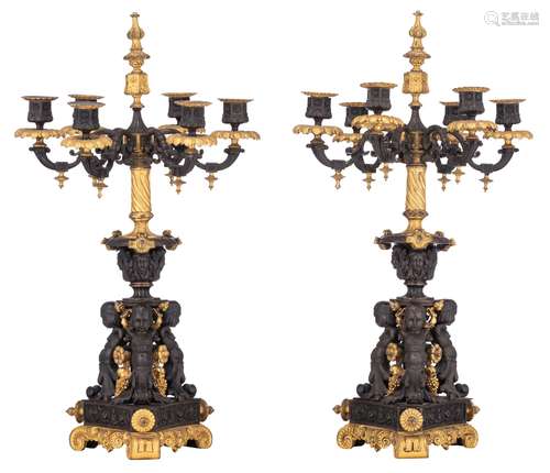 A pair of Napoleon III candelabras, decorated with Renaissan...