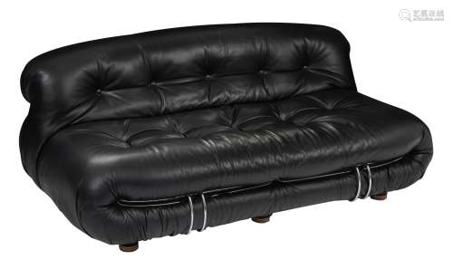 A black leather 'Soriana' sofa, by Afra & Tobia Scarpa for C...