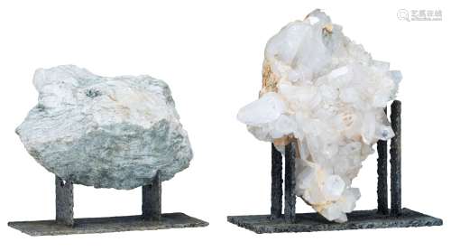 Two semi-precious stones presented on a metal base by Pia Ma...