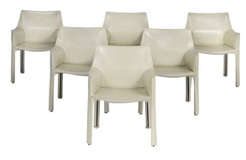 A set of six CAB beige leather armchairs, by Mario Bellini f...