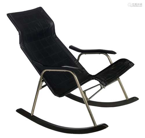 A foldable leather rocking chair, designed by Takeshi Nii in...