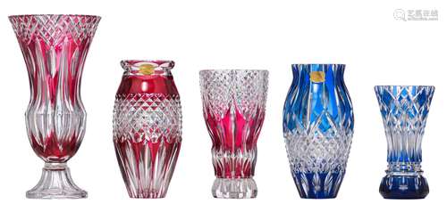 A collection of five glass Val-Saint-Lambert vases, H 25 - 4...