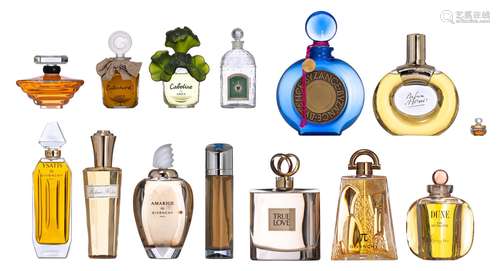 A varied collection of 12 factice perfume bottles, H 5 - 40 ...