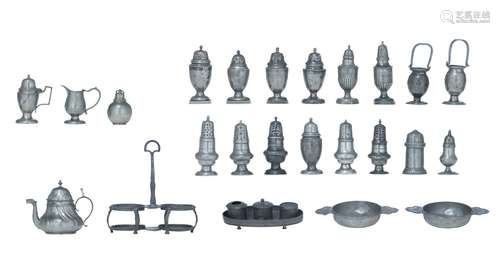 A large collection of smaller pewter items, 18th - 19thC, ta...