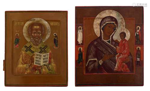 Two 19thC Russian icons of Virgin Hodegetria and Saint Peter...