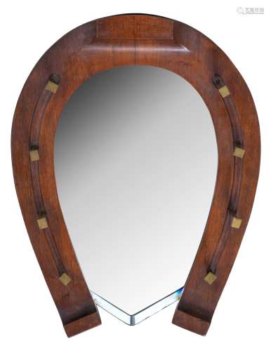 An English Art Deco mahogany horseshoe shaped mirror, H 48 -...