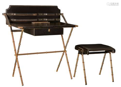 A faux-bamboo travelling secretaire and stool in the manner ...