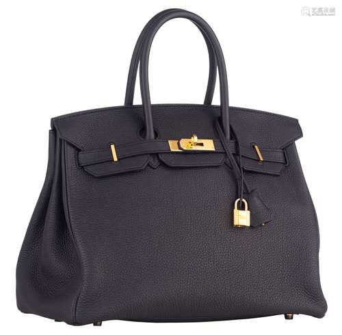 HERMES, Birkin 35 bag, Black Togo Leather, with gilt metal h...