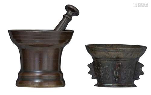 Two bronze mortars, one a 17th - 18thC South European (Frenc...