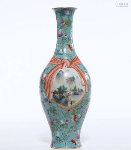 CHINESE PORCELAIN FAMILLE ROSE MOUNTAIN VIEWS VASE