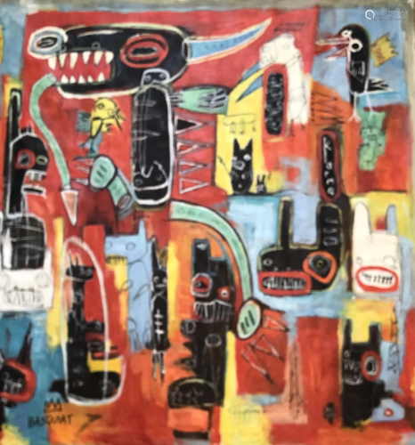 AFTER JEAN MICHEAL BASQUIAT ABSTRACT OIL ON CANVAS