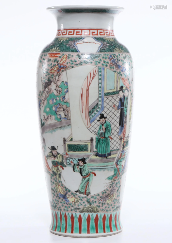 LARGE CHINESE PORCELAIN WUCAI FIGURES AND STORY VASE